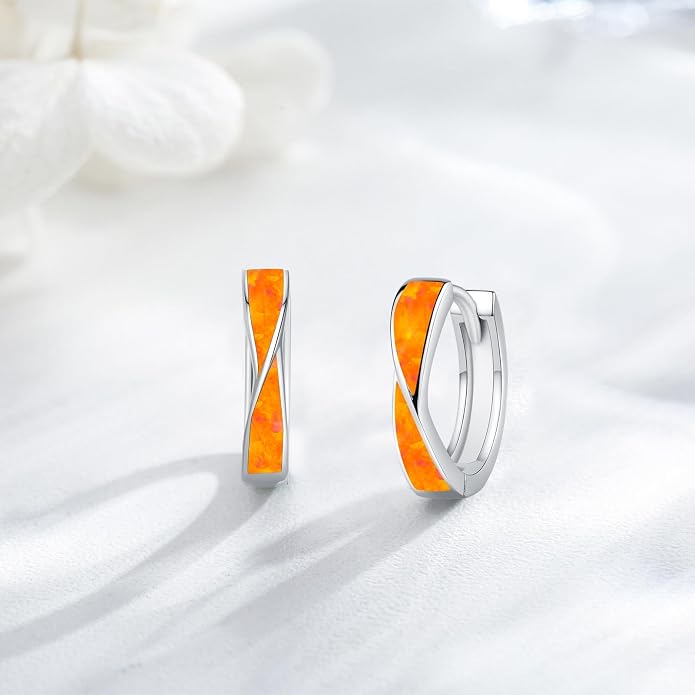 KiiKii Opal Hoop Earrings for Women 925 Sterling Silver 15mm Twisted Huggie Earrings Opal Jewelry Gifts for Birthday Anniversary Christmas