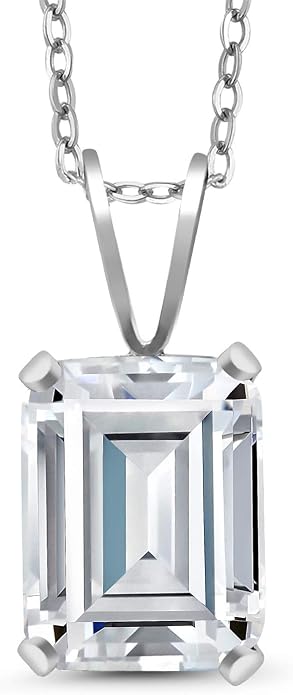 Gem Stone King Emerald Cut Pendant Necklace For Women | 925 Sterling Silver | Emerald Cut 9X7MM | Gemstone Birthstone | Fine Jewelry for Her Mom Wife | With 18 Inch Silver Chain