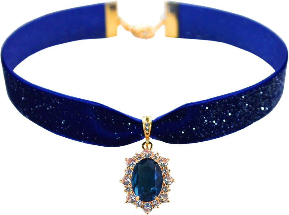 MOMOCAT 14K Gold Plated Sapphire Imitation Velvet Choker Necklace for Women Thick Chokers Birthstone Chocker Vintage Pendant Necklaces Chockers for Women Teen Girls Princess Costume Jewelry Aesthetic