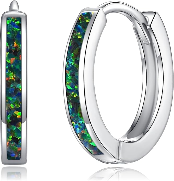 CiNily Sterling Silver Hoop Earrings, Tiny Opal Hoop Earrings for Women Small Huggie Earrings Lightweight Dainty Mini Hoops Hypoallergenic Jewelry Cartilage Piercing Hoop Earrings 12mm
