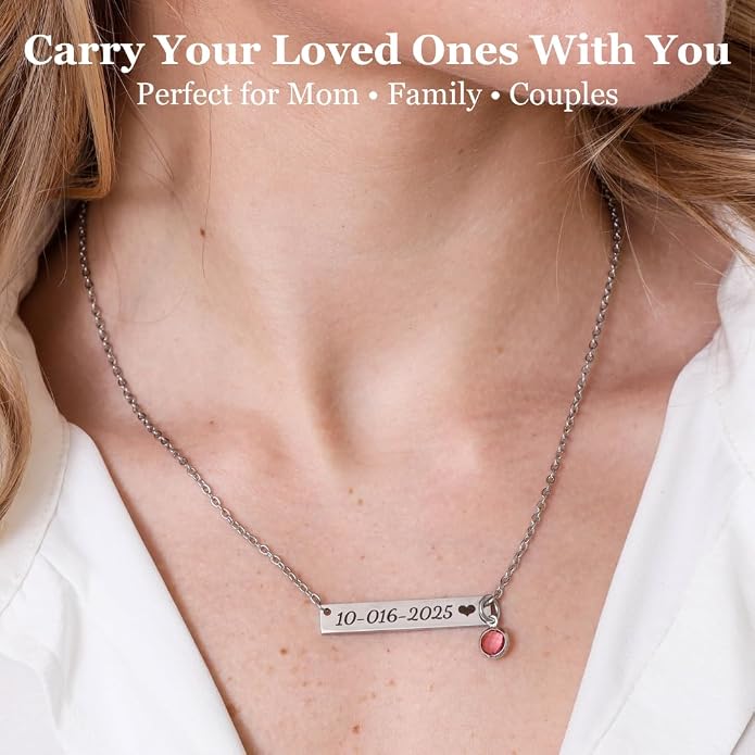 Custom Engraved 3D Vertical Pillar Bar Necklace – Personalized Name Pendant – 1 to 4 Sides – Non-Tarnish Stainless Steel – Gold/Silver – Adjustable Chain – Gift for Her, Mom/Dad With Kids Names