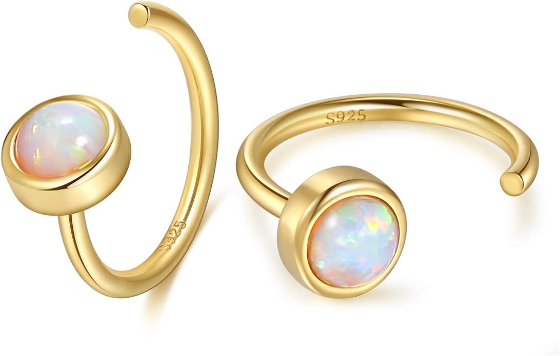CHIC & ARTSY 925 Sterling Silver Half Hoop Earrings for Women, Dainty Huggie Hoops with Synthetic Opal, Moonstone, CZ & Gemstones, Lightweight Comfort Fit Everyday Elegant Jewelry
