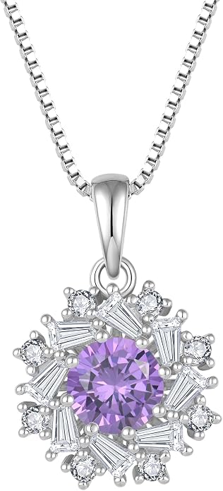 Birthstone Necklace 925 Sterling Silver Round 5A Cubic Zirconia Pendant Necklace Jewelry Birthday Gifts for Women