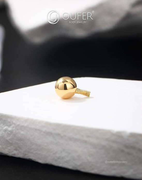OUFER 14K Solid Gold Clea CZ Replacement Ball Externally Threaded for Belly Button Rings