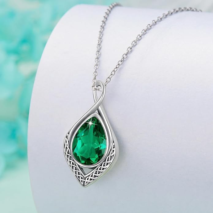 PELOVNY Celtic Knot Necklaces for Women 925 Sterling Silver Gemstone/Birthstone Teardrop Infinity Necklace Irish Celtic Pendant Jewelry Gifts for Mom Daughter Wife