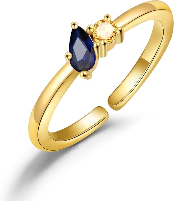 JSJOY Birthstone Rings for Women Dainty Emerald Blue Ring Birthday Gifts for Mom Her Gemstones CZ Ring for Teens Gold Rings That Don't Tarnish Adjustable Ring Jewelry Gifts