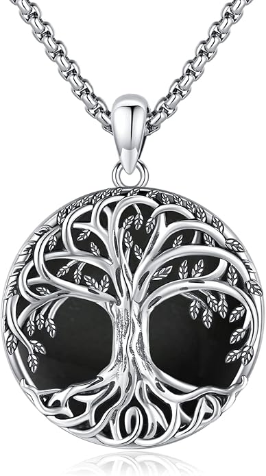 Jewelry Gifts - Tree of Life Necklace Sterling Silver Abalone Shell/Opal/Moonstone/Black Onyx/Turquoise/Malachite/Crystal Family Tree of Life Jewelry for Women Men