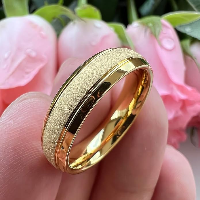 TUTISS 6mm 8mm Black/Gold/Rose Gold/White Tungsten Rings for Men Women Fashion Engagement Wedding Bands Sandblasted Finish I Love You Engraved Comfort Fit