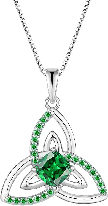 Celtic Birthstone Necklace for Women 925 Sterling Silver Trinity Knot Triquetra Crystal Pendant