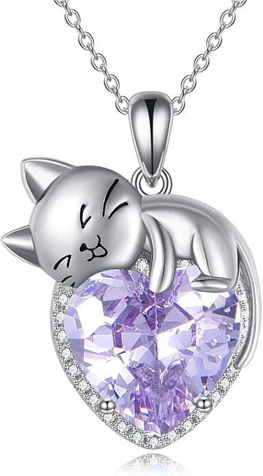 Cat Necklace Sterling Silver Cat Zircon Pendant Gothic Jewelry for Women Animal Lovers Gifts