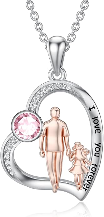 PROESS S925 Sterling Silver Daughter Heart Pendant Necklace from Dad Mom I Love You Forever Jewelry