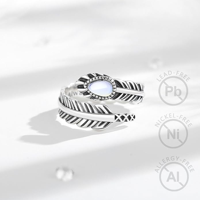 Vito 925 Sterling Silver Adjustable Open Spoon Ring for Women Men, Lotus Sunflower Snake Spoon Band Rings Feather Hug Witches Knot Inspirational Jewelry Gift for Wife