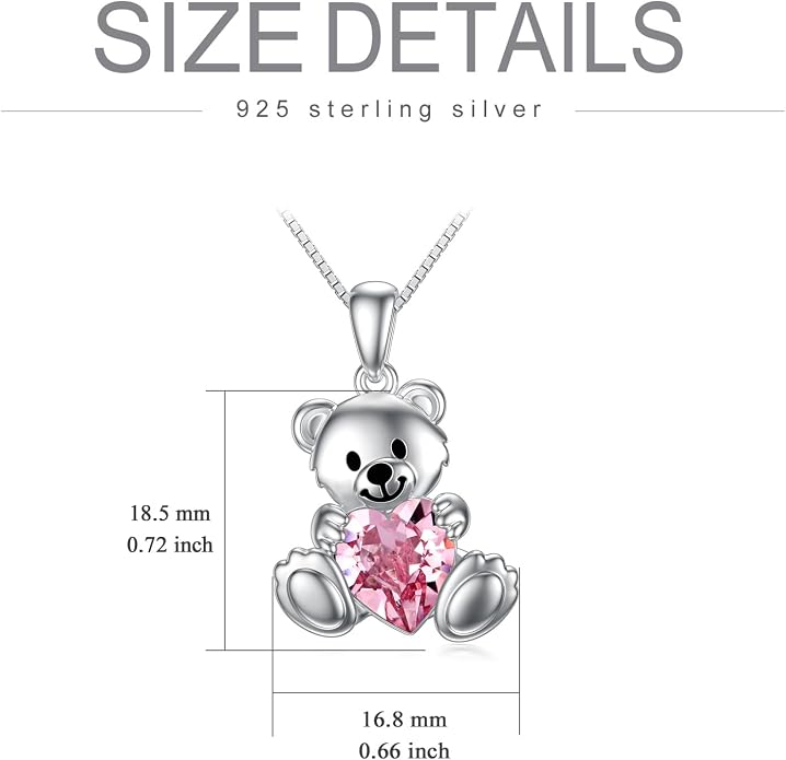 PELOVNY Teddy Bear Necklace for Women 925 Sterling Silver Bear/Highland Cow/Fox/Cat/Axolotl Birthstone Necklace Christmas Birthday Jewelry Gifts for Mom Daughter Wife Sister