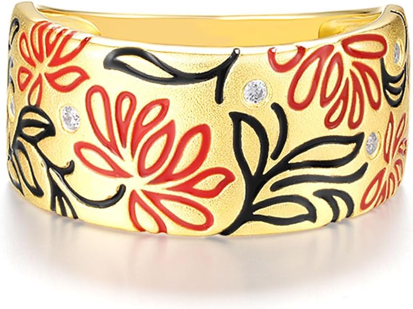 Santuzza 925 Sterling Silver Enamel Flower Pattern Ring for Women