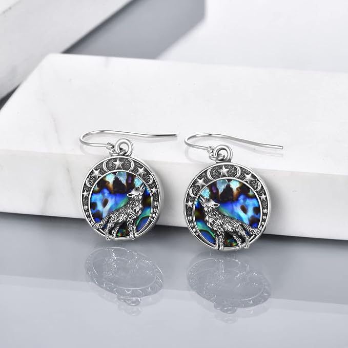 LUHE Wolf Necklace and Earrings Set Sterling Silver Wolf Jewelry Gifts for Women Teen Girls