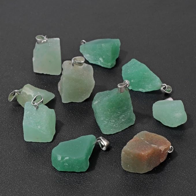 10pcs Irregular Raw Natural Green Aventurine Rock Stone Pendant Healing Crystal Chakra Gemstone Charm for Jewelry Making DIY Necklace Earrings Accessories Reiki
