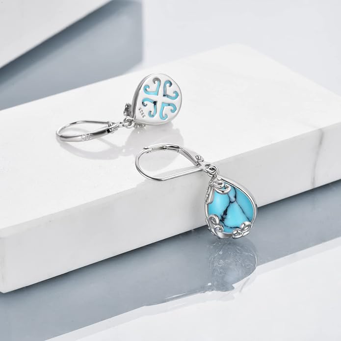 POPLYKE Celtic Filigree Teardrop Drop Dangle Earrings Sterling Silver Leverback Earrings Jewelry for Women