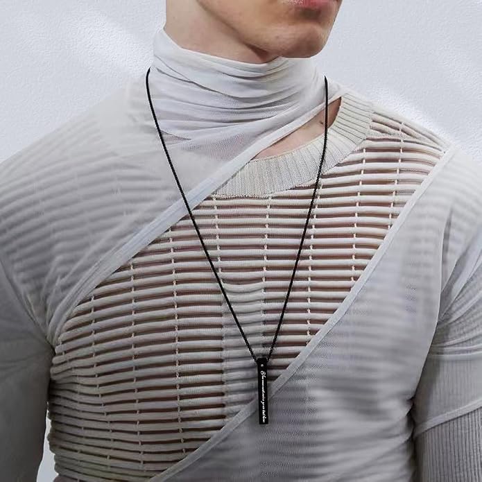 BellBlow- Personalized Bar Necklace Engraved with Name for Men Woman, Custom 3D Vertical Bar Pendant Name Chain Necklaces, 4sides Customizable Name Plate Necklace Jewelry Gift Boyfriend Girlfriend