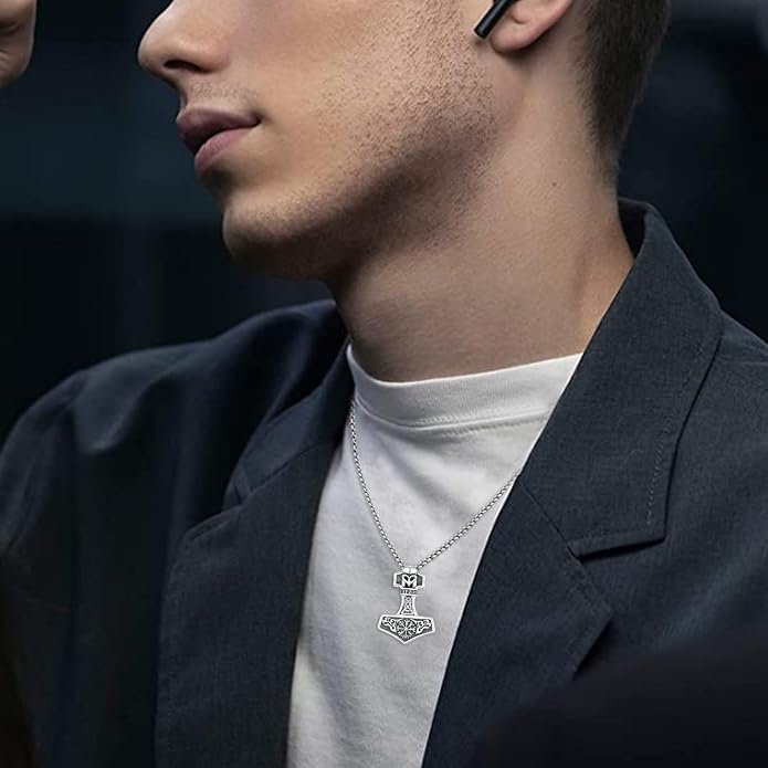 Viking Necklace for Men 925 Sterling Silver Rune Amulet Pendant Nordic Necklace Viking Jewelry Gift for Father Husband Son