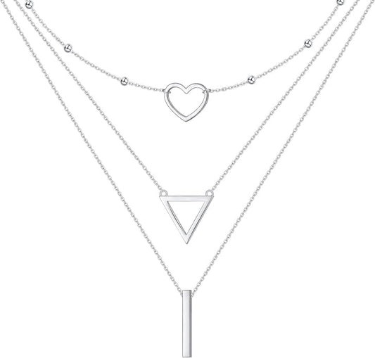 Layered Choker Necklaces for Women S925 Sterling Silver Circle/Heart/Cross/Star Multi Layered Necklace Handmade Bead Chain Adjustable Jewelry for Birthday