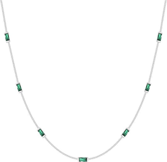 LOUISA SECRET Birthstone Necklaces for Women, 14K Gold Plated Dainty Simple Necklace, 925 Sterling Silver Birthday Anniversary Jewelry Gift for Women Mom Mother