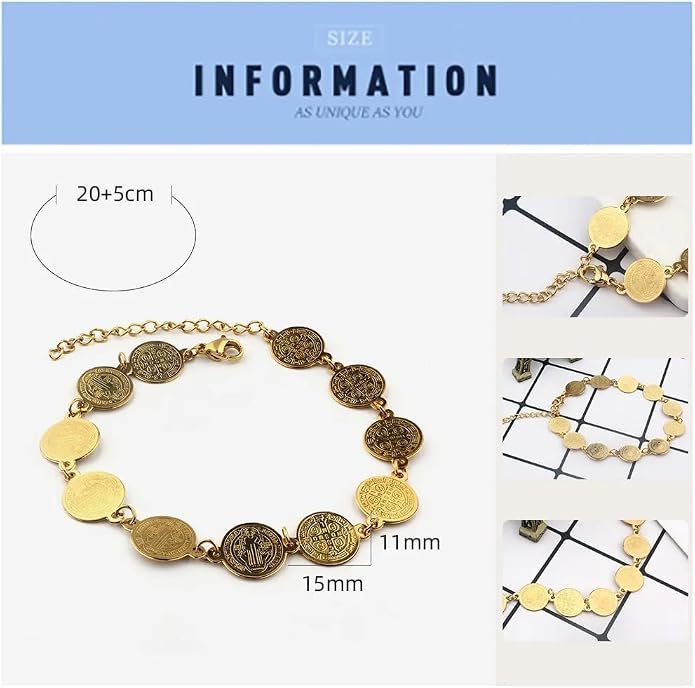 14K Gold Filled San Benito Bracelet For Women And Men, Saint Benedict Medal Bracelet Adjustable String Bracelets Religious, Pulseras De San Benito, Rosario De San Benito