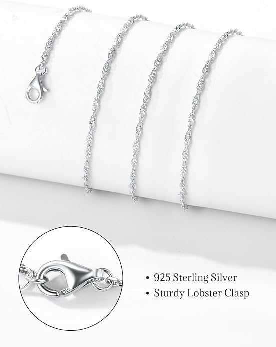 SILVERCUTE 925 Sterling Silver Necklace for Women,1mm/1.3mm/1.5mm/1.6mm Thin Silver Cable Chain/Box Chain/Rope Chain Necklace with Extension Chain,18/20/22/24/26/28/30 Inch