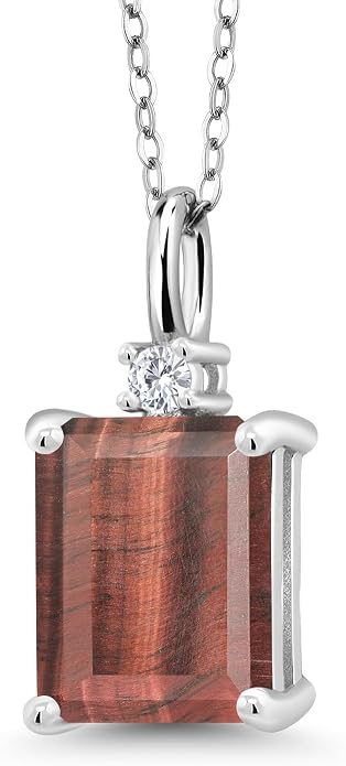 Gem Stone King 925 Sterling Silver Gemstone Birthstone Pendant Necklace for Women | Emerald Cut 10X8MM and Round 2MM | With 18 Inch Chain | Fine Jewelry for Her Mom Wife