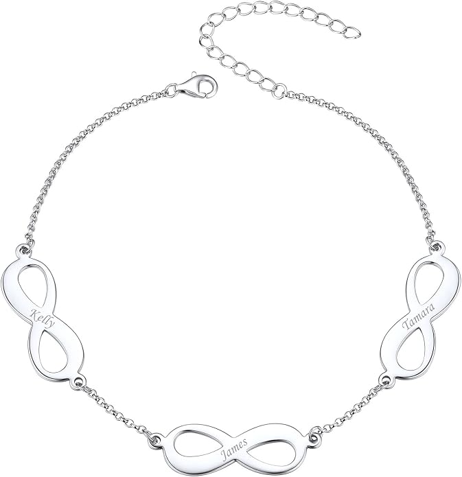 ChicSilver Personalized 925 Sterling Silver Infinity Anklets for Women, Dainty Beach Foot Jewelry (with Gift Box)