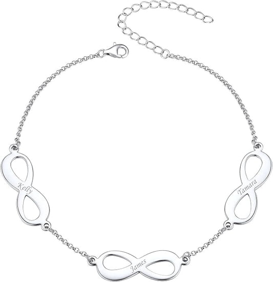 ChicSilver Personalized 925 Sterling Silver Infinity Anklets for Women, Dainty Beach Foot Jewelry (with Gift Box)