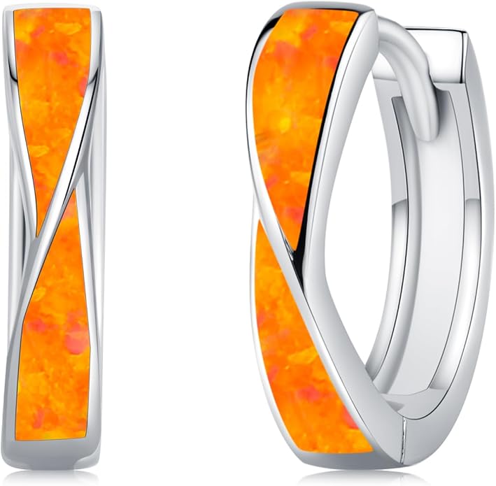 KiiKii Opal Hoop Earrings for Women 925 Sterling Silver 15mm Twisted Huggie Earrings Opal Jewelry Gifts for Birthday Anniversary Christmas