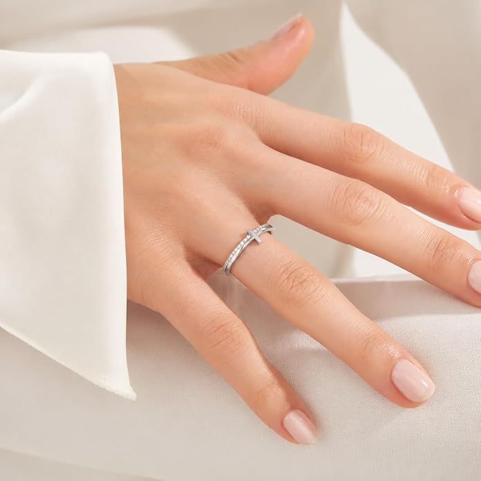 Gold Cross Statement Rings for Women 14K Gold Silver Tone Non Tarnish Cute Band High Polished Smooth Comfort Fit Size 5-10