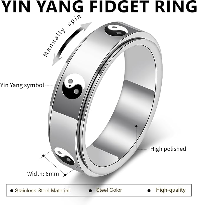 Evil Eye Fidget Ring for Women - 18K Gold Plated Stainless Steel Spinner Rings for Anxiety Relief, Ojo Turco Ring Luck Amulet, Turkish Faith Protection Stackable Jewelry Gift for Women Men