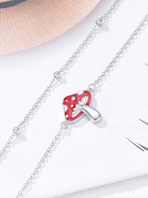 Dragonfly/Evil Eye/Hamsa Evil Eye/Lotus/Mushroom Anklet Bracelets for Women Sterling Silver Adjustable Double Layered Bracelet Anklet Mother's Day Jewelry Gifts Beach Jewelry