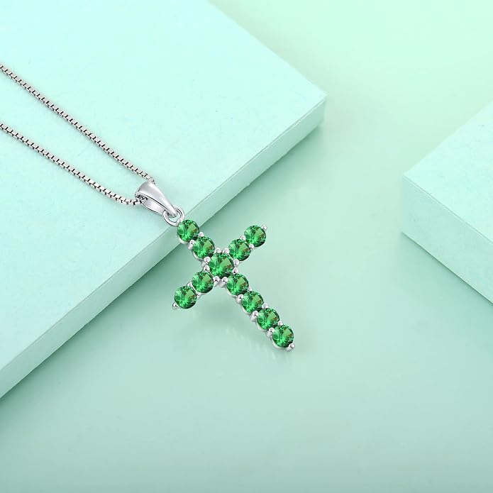STARCHENIE Cross Necklace Sterling Silver Crucifix Pendant Gemstones Jewelry for Women