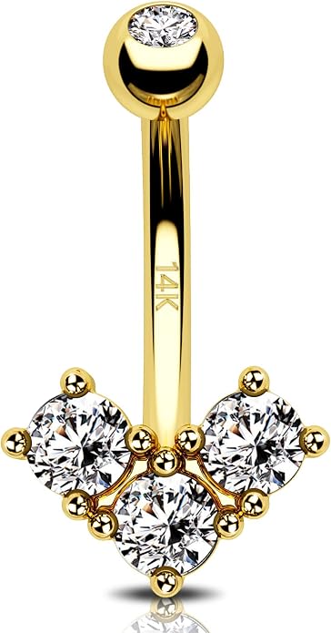 14k Real Gold Belly Button Rings for Women - Solid Yellow Gold Belly Piercing Jewelry