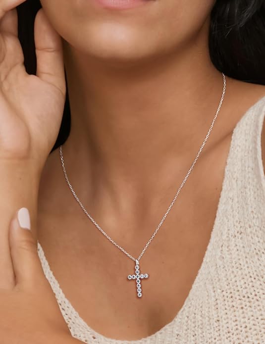 Sterling Silver Cross Necklace for Women Birthstone Religious Jewelry