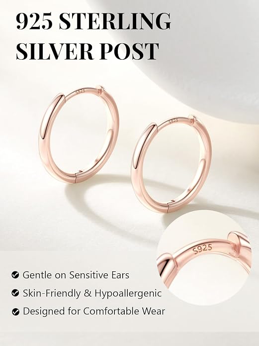 Silvora 14K Gold Plated Huggie Hoop Earrings for Women, Small Sterling Silver Hoops, Hypoallergenic Cartilage Earrings for Sensitive Ears 8/10/12/14/16/18/20MM