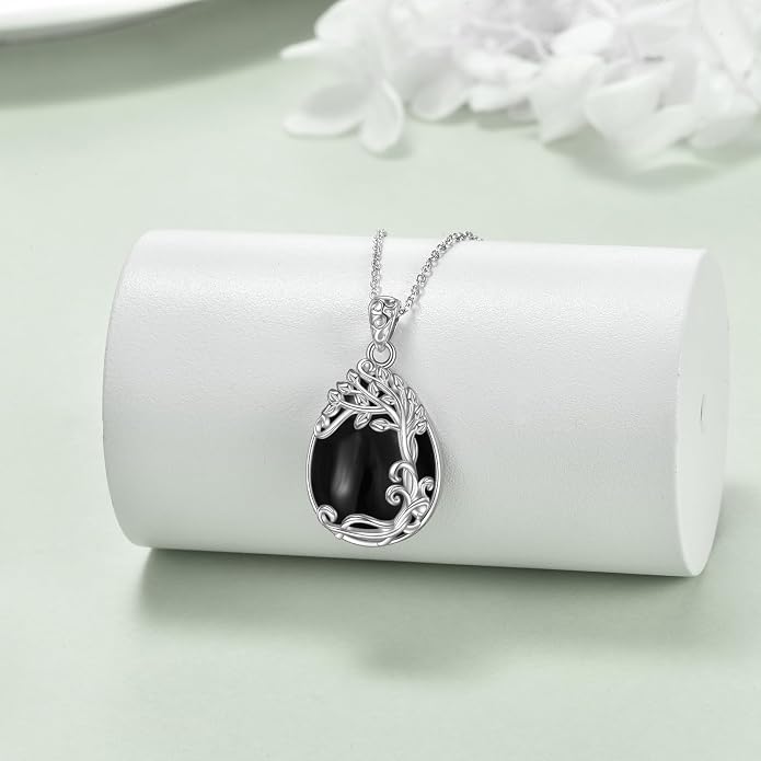 YAFEINI 925 Sterling Silver Moonstone Necklace Filigree Teardrop Pendant Necklace Jewelry for Women Girls