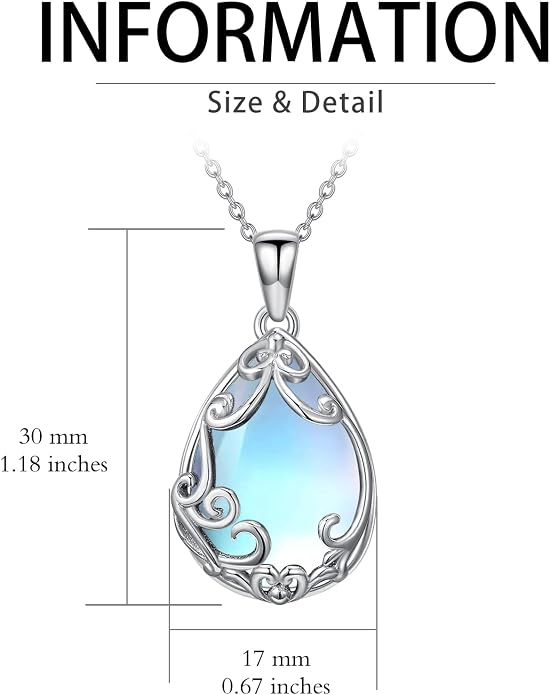 HPQQ Teardrop Necklace 925 Sterling Silver Filigree Gemstone Pendant Necklace Fine Jewelry Birthday Mother's Day Gifts for Women Her Mom