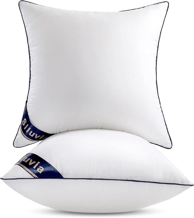 Siluvia Euro Pillow Insert 28x28 Inch Set of 2 for Sofa, Couch, and Bed | 100% pure cotton shell, soft and breathable