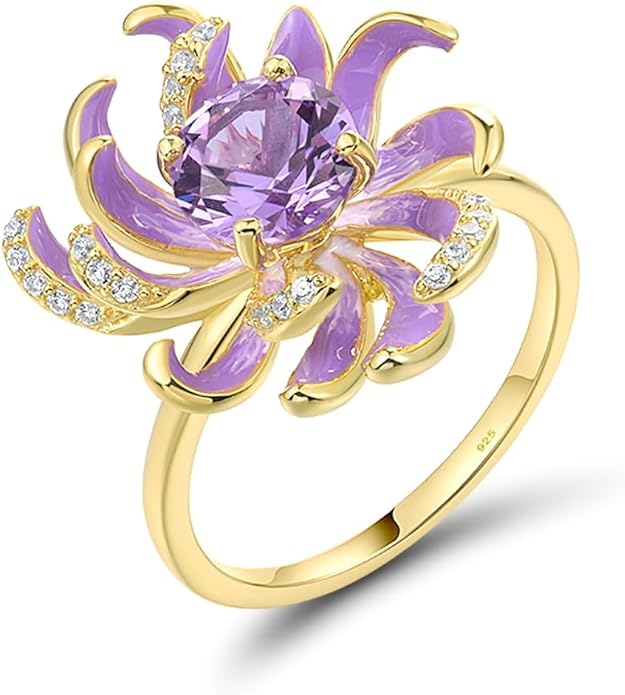 Santuzza 925 Sterling Silver Enamel Flower Statement Ring for Women