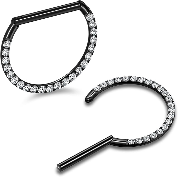Oveta Titanium D Shaped Nipple Rings 14G for Nipple Piercing Jewelry Higned Segment Clicker Ring Hoops 11mm 12mm 14mm for Women Men, Silver Gold Black, 2PCS