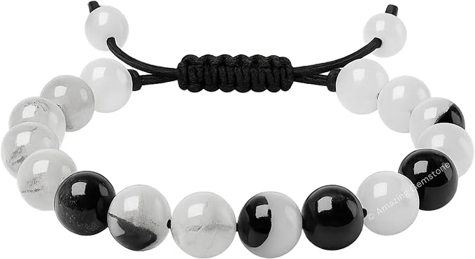 Amazing Gemstone Black Rutilated Quartz Bracelet for Women Men's Gifts - Protection Healing Crystal Bracelet - 8mm Gemstone Beaded Adjustable Bracelet Pulseras para Hombres Mujer Stocking Stuffers