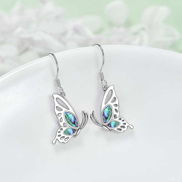 VONALA Abalone Shell Filigree Earrings 925 Sterling Silver Half Butterfly/Dragonfly Teardrop/Long/Vintage Abalone Shell Drop Dangling Earrings Bohemian Jewelry Gifts for Women