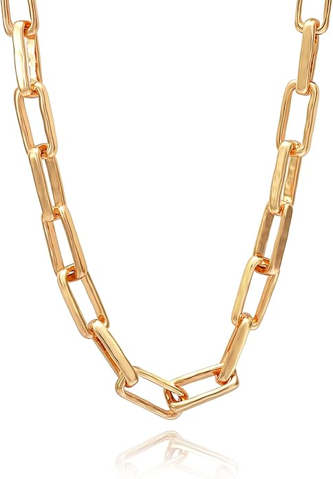 COBI Paperclip Chain Necklace for Women,Beaded Necklace,18K Gold /925 Sterling Silver Plated,Chunky Link Chain Necklace for Daily Wear,Ideal Gift for Her 17"