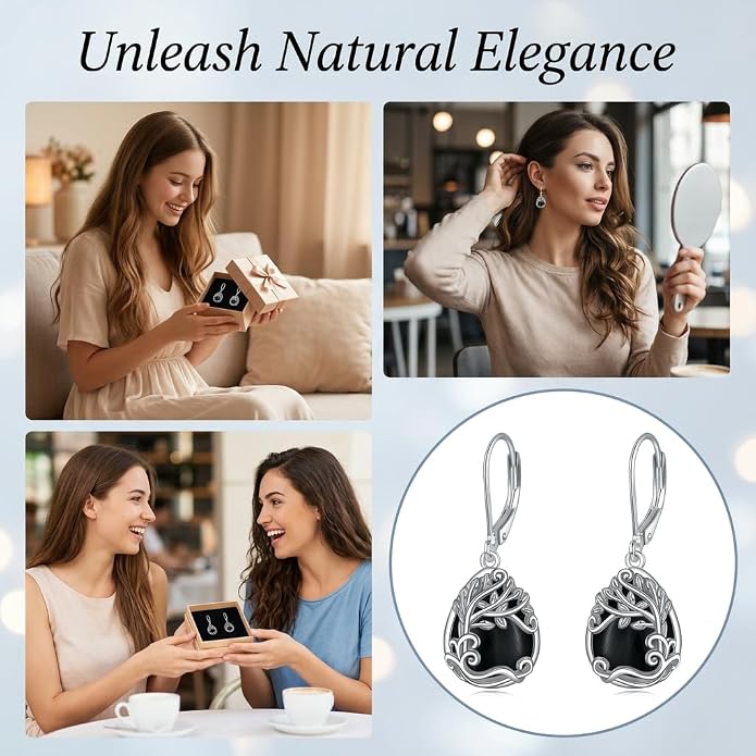 Teardrop Tree of Life/Filigree Earrings for Women Dangle Leverback Earrings Jewelry Gift Anniversary For Her