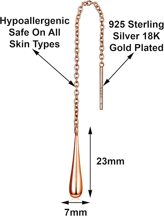 Savlano Teardrop 925 Sterling Silver 18k Gold Plated Long Chain Threader Dangle Drop Earrings For Women and Teens Comes In White Gold, Yellow Gold, & Rose Gold Colors Comes With Savlano Gift Box