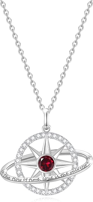 FANCIME Stellar Promise Birthstone Necklace for Women White Gold Plated Sterling Silver Planet Star Pendant Fine Jewelry Anniversary Birthday Mothers Day Gifts for Women Wife Friend Her