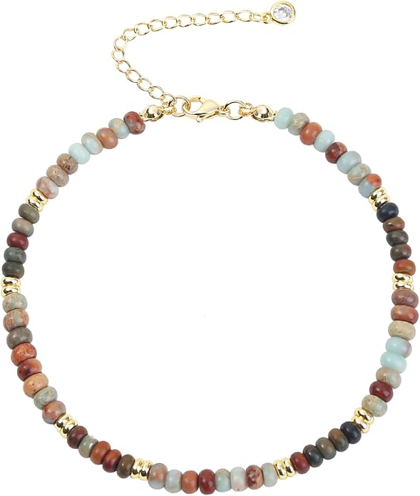 Natural Stone Beaded Anklets Bracelets for Women Handmade Beaded Anklet Bracelet Waterproof Boho Beads Ankle Bracelet Adjustable Summer Jewelry